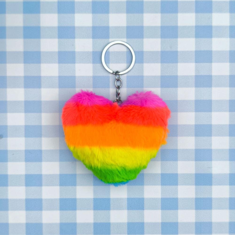 Cute Personalization Color Heart Shaped Fluff Pompomy Keychain Pendant Car Backpack Accessories Key Ring Boys and Girls Gift