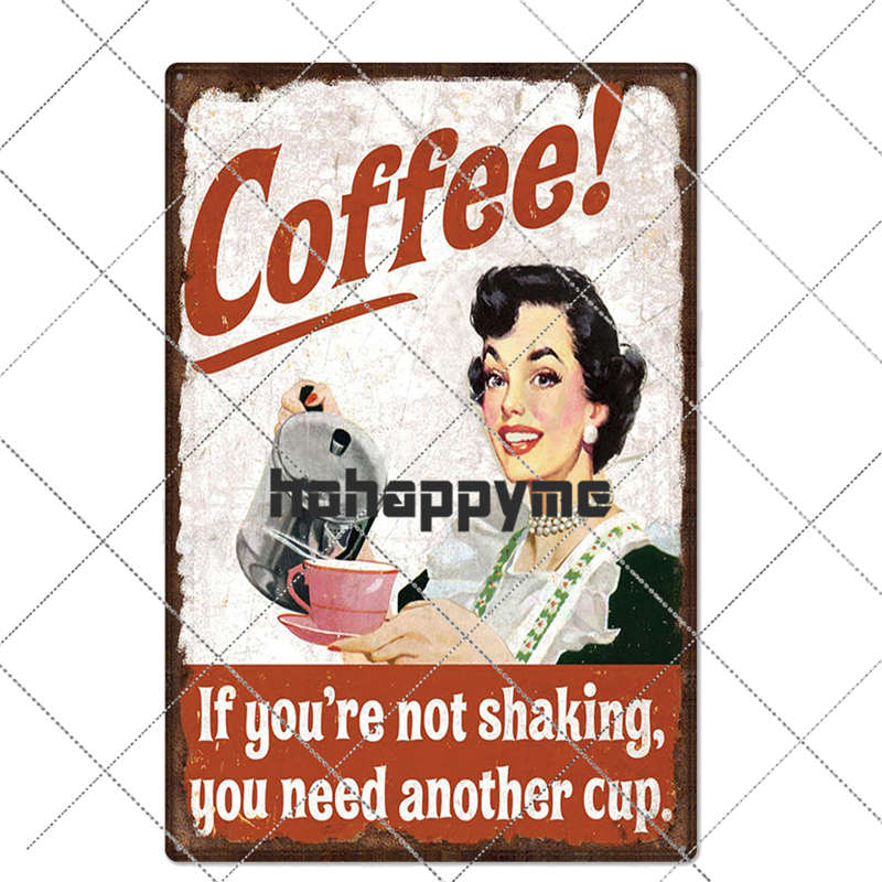 Coffee Tin Sign Vintage Metal Plaque Kitchen Coffee Bar Cafe Retro Posters Pub Wall Decorative Plates Home Decor 20*30 cm