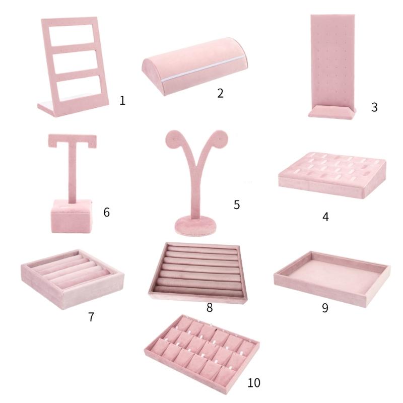 Pink Jewelry Display Props Elegant Jewelry Stand Velvets Fabric Material Jewelry Display Tray for Rings Earring Necklace