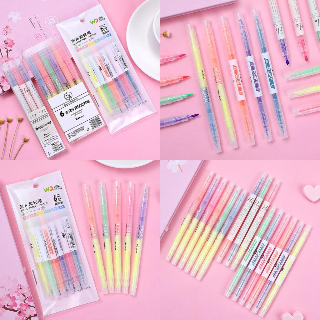 Colorful Double-headed Highlighter Set For School Office Supplies Cute Stationery