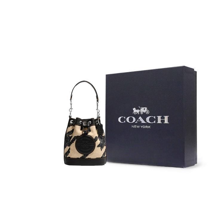 New COACH Dempsey Leather Bucket Bag, Shoulder Bag, Handbag Mini Women's Milk Tea & Black CJ719-SVVRW