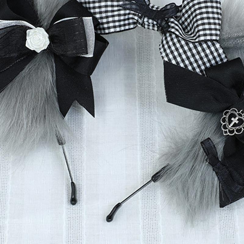 Women Girls Cartoon Animals Ears Shaped Headband Plush Hair Hoop Makeup Photoshoot Bowknot Christmas Party Headpieces