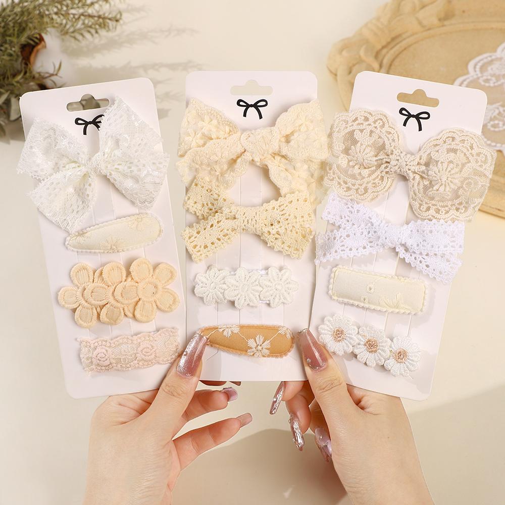 1 Set Lace Bow BB Hair Clips Hair Bangs for Girl Ins Flower Hairgripes Candy Color Fresh Daisy Waterdrop Hairpins for Children