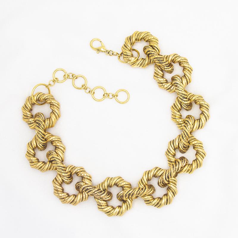 ZA Chunky Knit Gold Water Wave Chain Necklace - Bold, Retro European & American Style for Men and Women