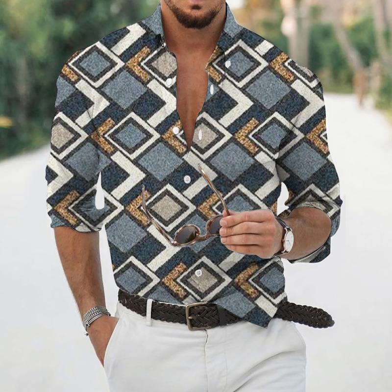 

2024 Весняно-осінній зовнішньоторговельний бренд Європи та Америки Нова чоловіча геометрична сорочка з 3D-друком S