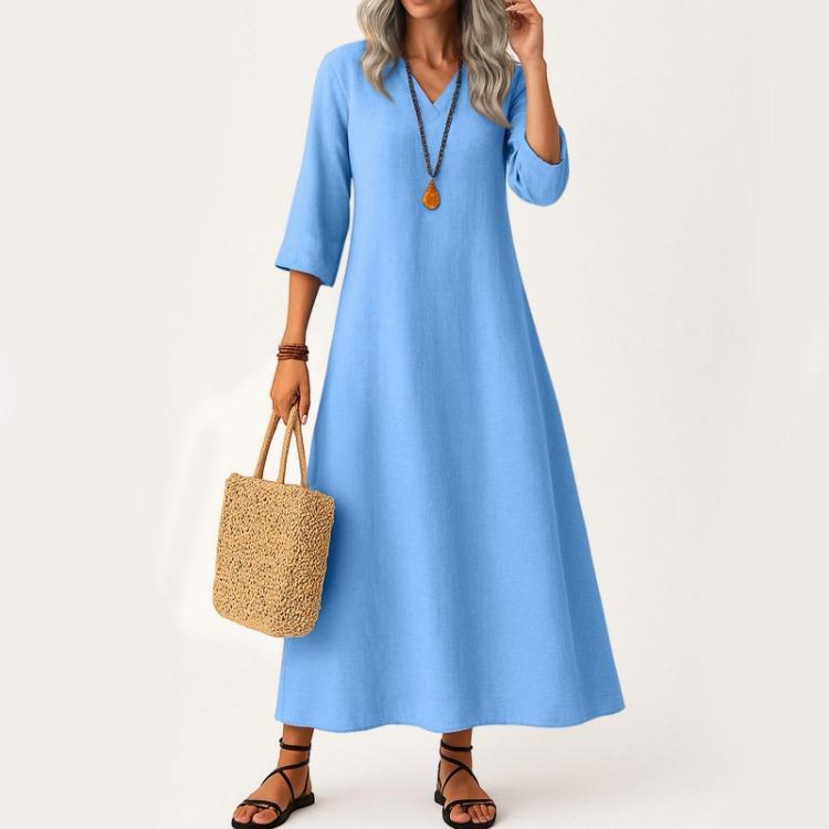 Elegant Long Boho Beach Maxi Dress For Women V Neck 3 4 Sleeve Summer Dress