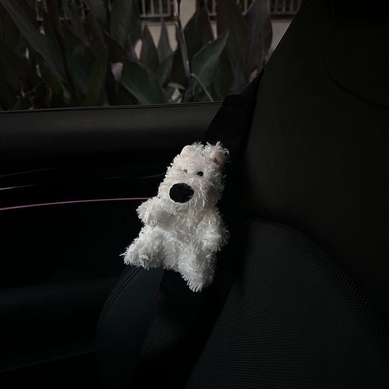 West Highland Car Seatbelt Shoulder Pads, Cute Car Decoration Shoulder Pads, High-End Car Interior Decorations [Black Shoulder Cover] Single West Highland