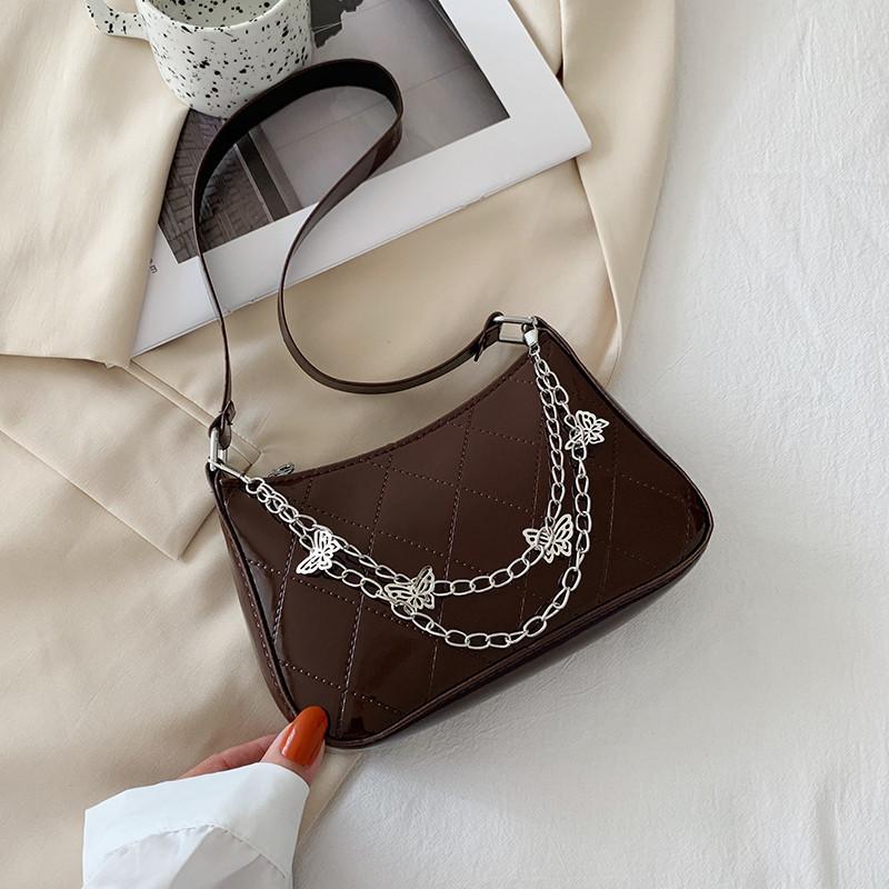 

Street Style Chain Small Handbag For Women With Pu Material And Zipper Closure For Daily Use коричневий