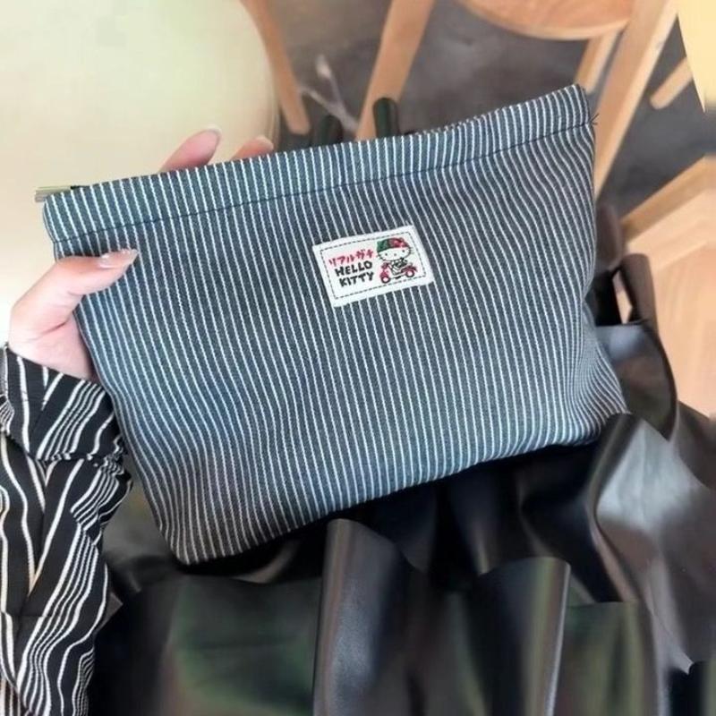 

Striped Denim Cloth Makeup Bag Women s Ins Large Capacity Storage Bag Portable Travel Storage Toiletry Bag Cute Cartoon Multi Functional Cosmetic Bag