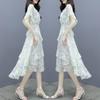 Elegantes florales Chiffonkleid Sommer Slim Taille Stufenrock Frischer Stil Mode