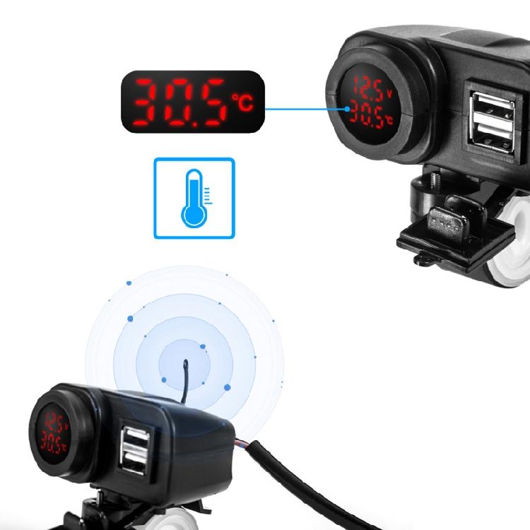 Doppel-USB-Motorrad Digitaler Wassertemperaturmesser Voltmeter + Thermometer Telefonladegerät