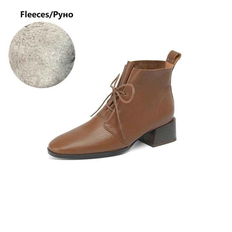 Fashion NEW Autumn Women Boots Square Toe Chunky Heel Boots Genuine Leather Shoes for Women Lace-up Ankle Boots Elegent Winter Boots