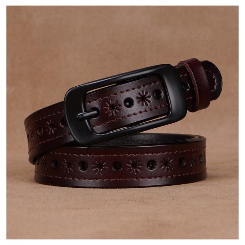 Womens Genuine Leather Belt With Pin Buckle Adjustable No-Hole Design Retro Chic Waistband Jeans Dresses