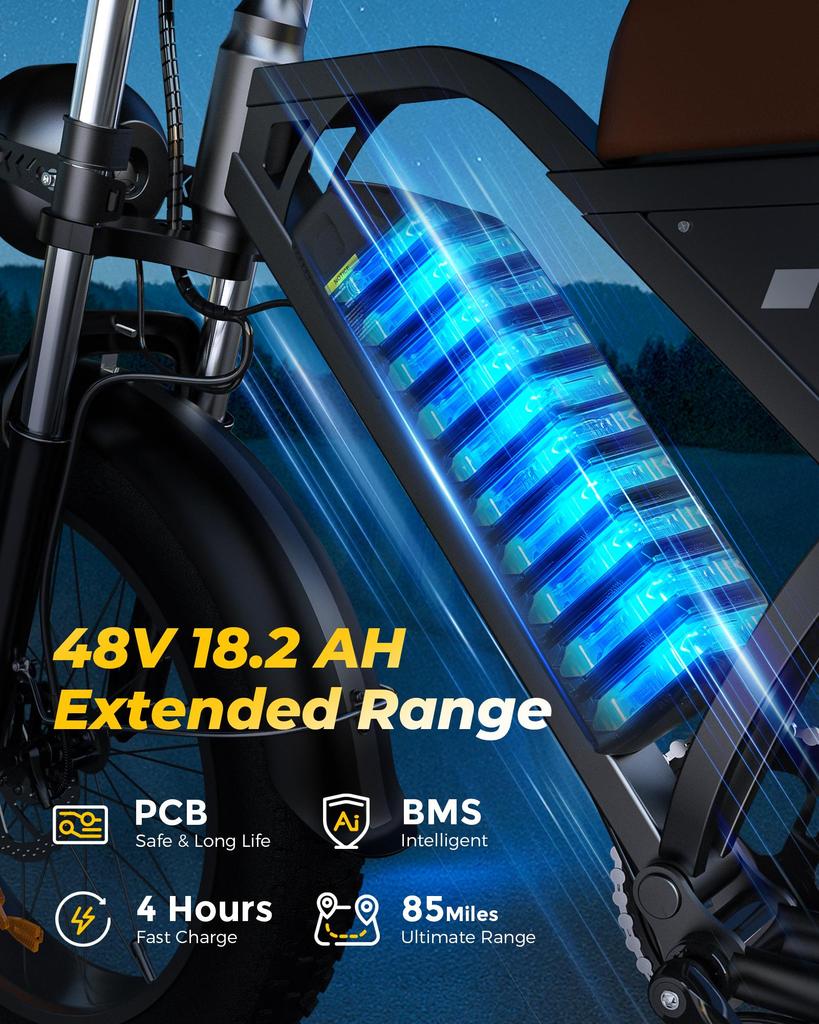 EB5Max Bicicletta Elettrica con Ruote Grasse a 7 Marce Batteria 48V 18.2AH Autonomia 85 Miglia 250W velocità 25KM/H Bicicletta Elettrica