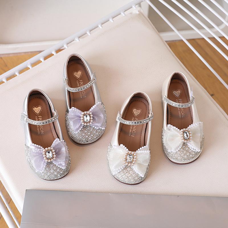Autumn 2025 Sequined Bow Princess Shoes: Fashionable Leather Shoes for Girls