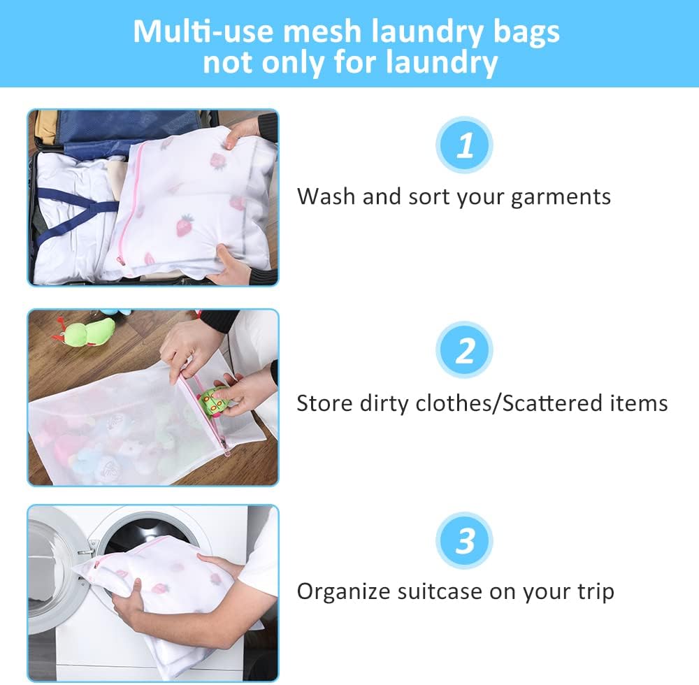 Transparent Zippered Fine Mesh Laundry Bag with Pocket, Reusable Travel Storage Organizer for Shirts, Bras, Socks, Stockings
