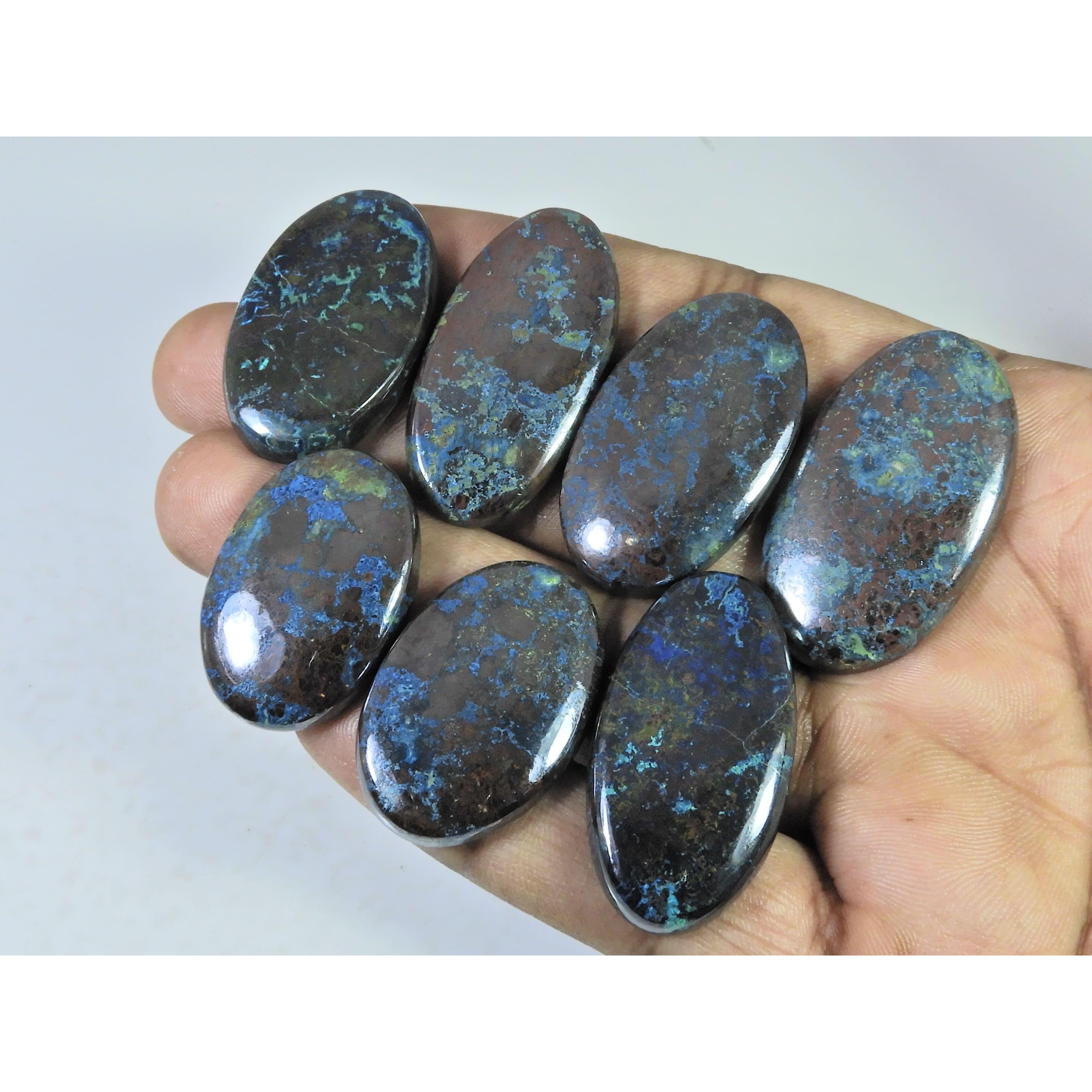 07Pcs Natural Chrysocolla Oval Shape Cabochon Loose Gemstone 375Cts. Lot C-1981