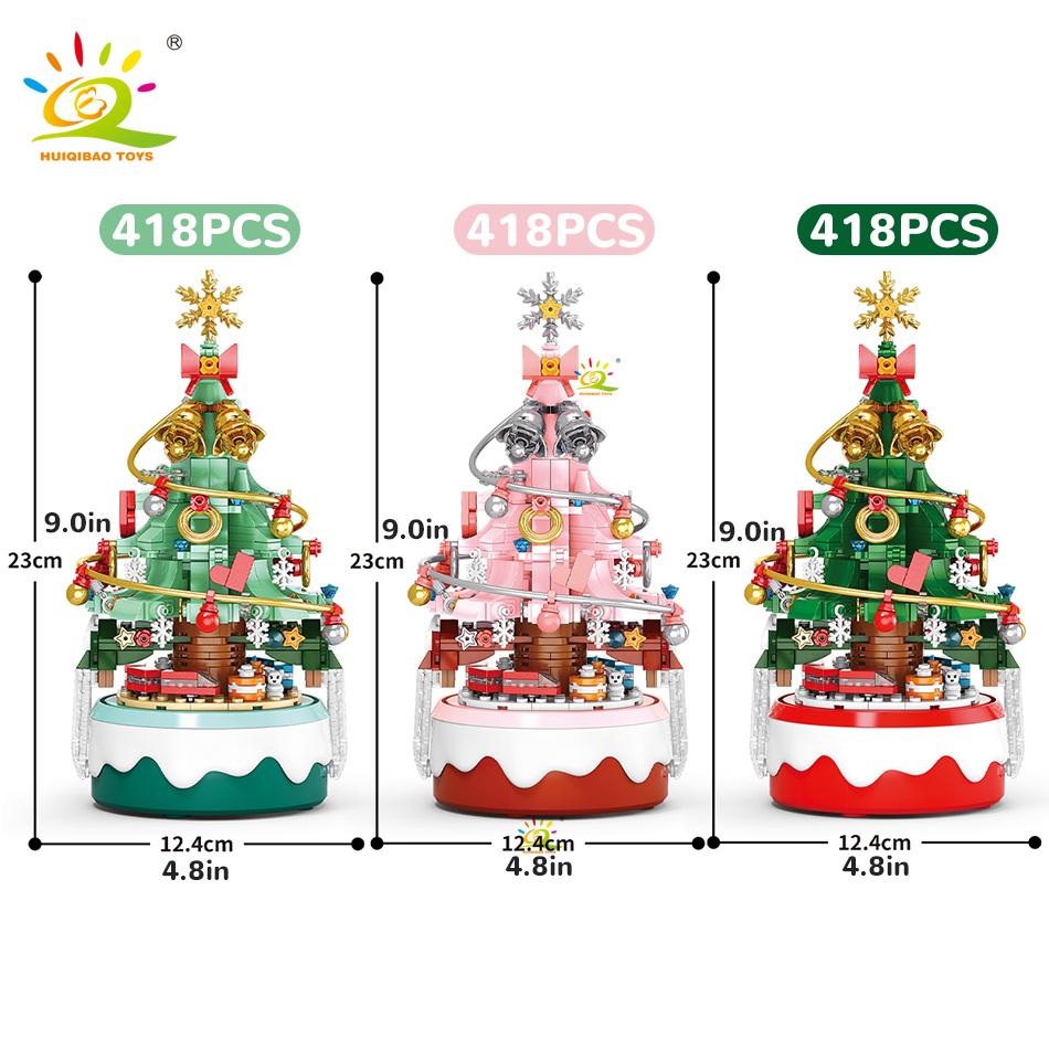 Children Mini Christmas Tree Santa Claus Music Box Model Micro Bricks Building Block DIY Bricks Toys for Adult Gift