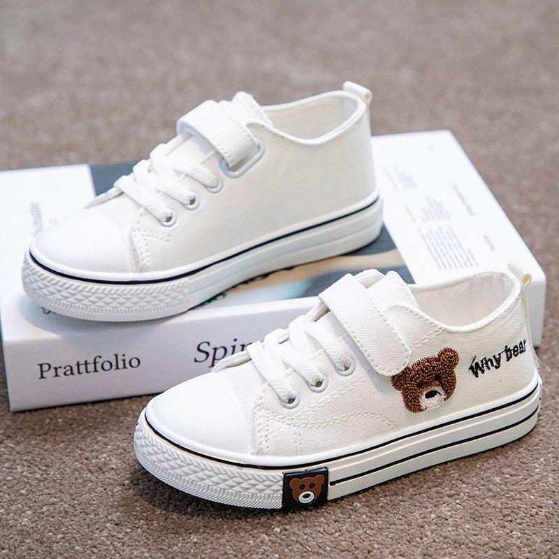Children's Canvas Shoes New Spring and Autumn Boys' Soft Sole Sports Shoes Girls' Fashionable Big Kids' Velcro Sneakers