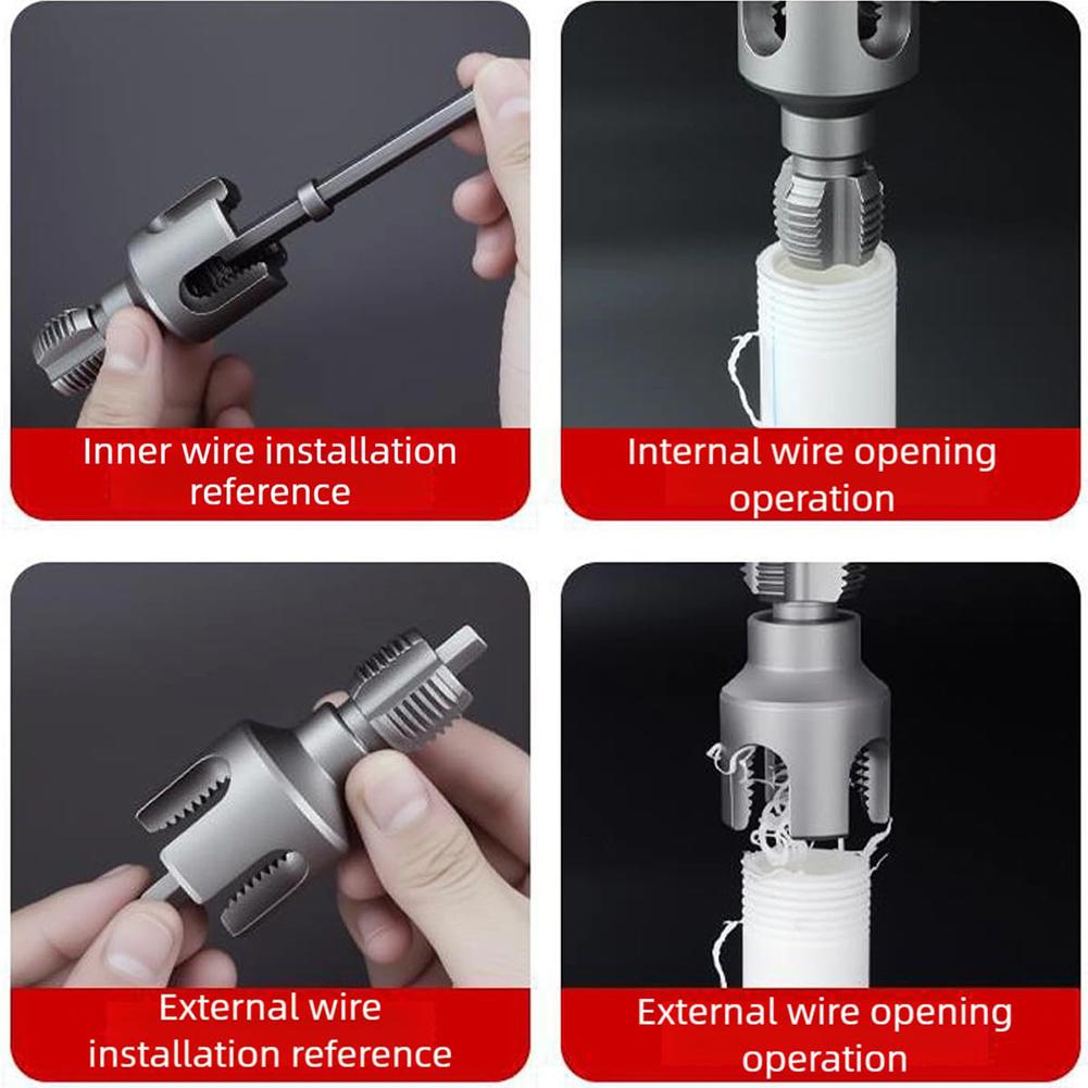 Integrated Internal & External Pipe Threading Tool PVC Pipe Threader Kit PPR Water Pipe Opener Tap for Electric Drill