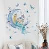 Blue Moon Butterfly Woman Wolf Wall Sticker Self Adhesive Removable PVC Bedroom Living Room Hallway Background Decor