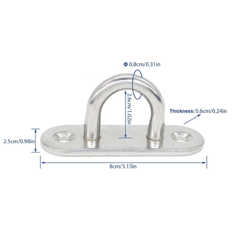 4Pcs Stainless Steels Pad Eye Plate Marine Hardware Hook Heavy Duty Ceiling Hook Half Opening Staple Hook Enduring