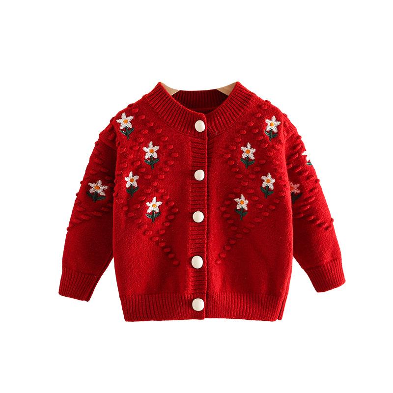 Girls' Wool Embroidered Knit Cardigan - 2025 Autumn/Winter Korean Style Baby Sweater