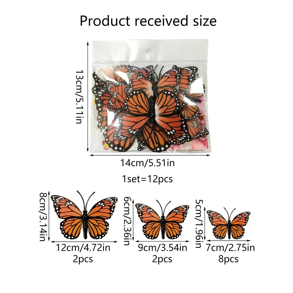 12PCS Attractive Room Decor Butterfly Sticker Exquisite Butterfly Wall Decor Exquisite Three-dimensional Butterfly for Halloween
