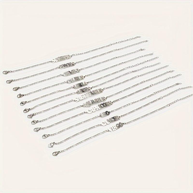 1 Pc Stainless Steel Fashion New Zodiac Letter Pendant Bracelet Jewelry NK Chain Twelve Constellations Birthday Gift