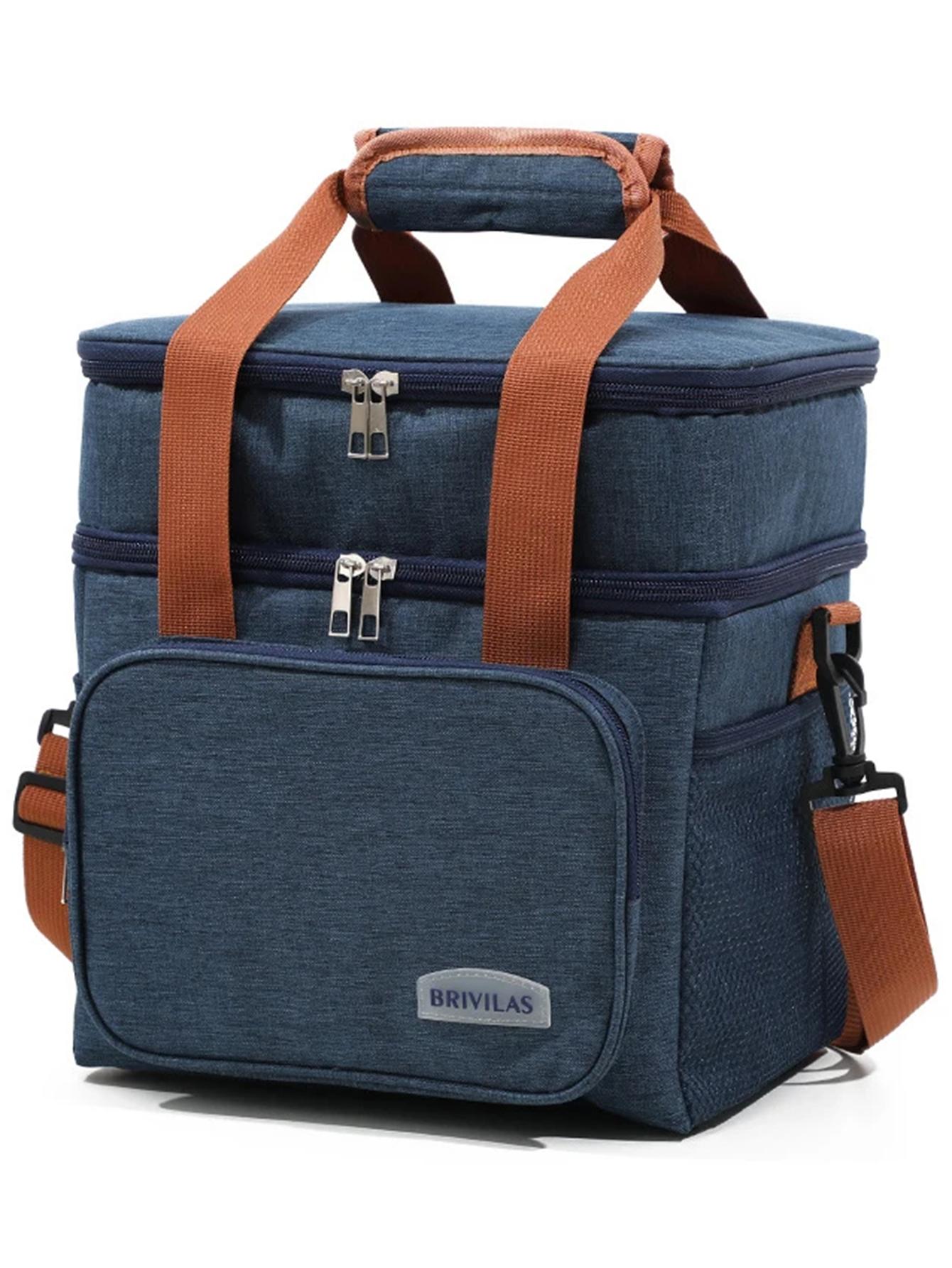 

Portable Double Layer Lunch Bags Food Box Durable Camping Oxford Backpacks Icebox Large Capacity Picnic Durable BBQ Outdoor BBQ 27.5x25x18CM тёмно-синий