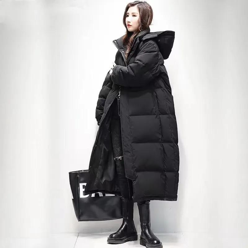 

Зимняя пуховая куртка длинная ниже колена женская толстая стеганая куртка XXXL чёрный