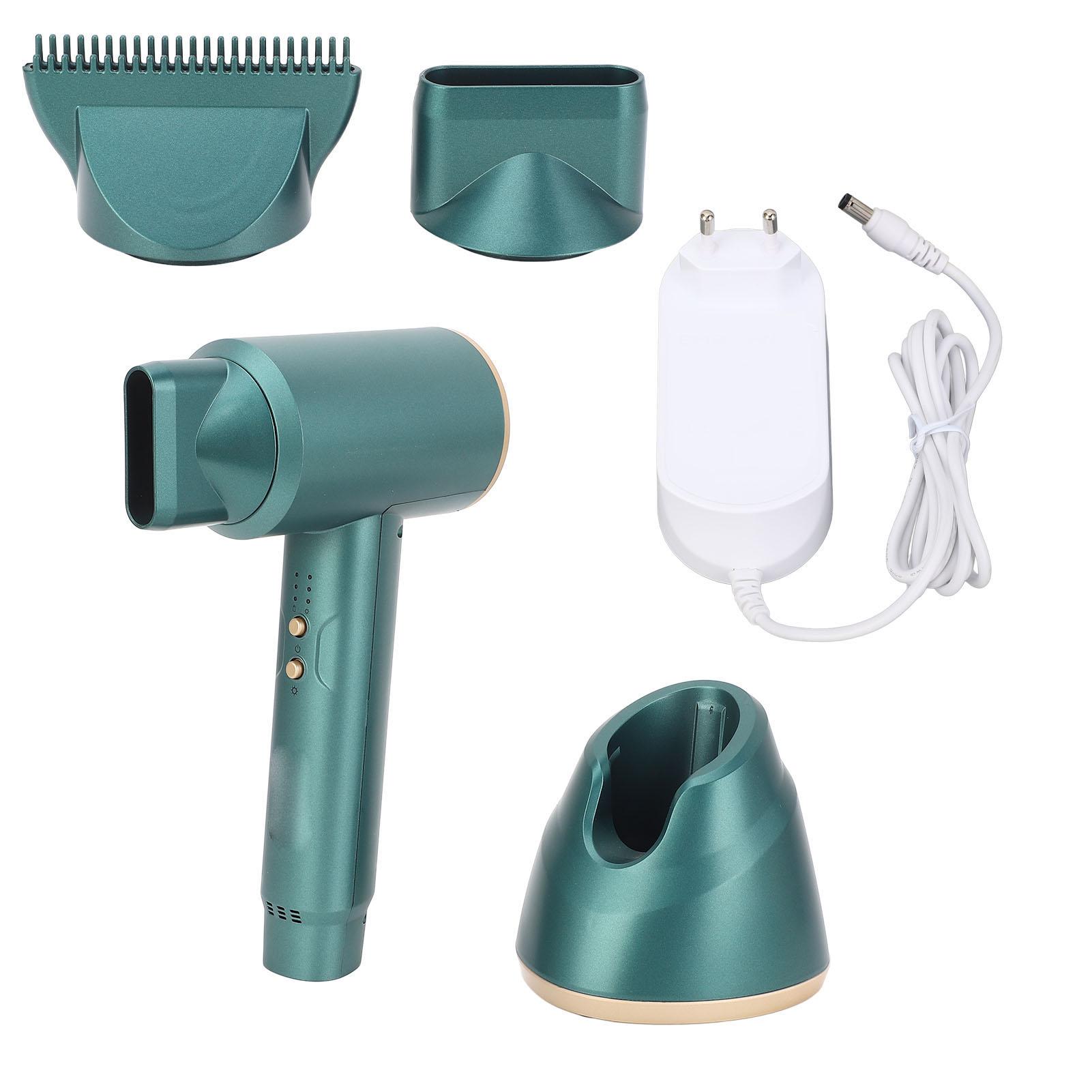 Cordless Hair Dryer Rechargeable Handheld Blow Dryer 3 Levels Wind Adjustment Green US PLUG