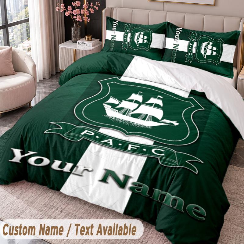 Plymouth Argyle FC Printed Bedding Set Custom Name Text 1 Duvet Cover 2 Pillowcases For Bedroom