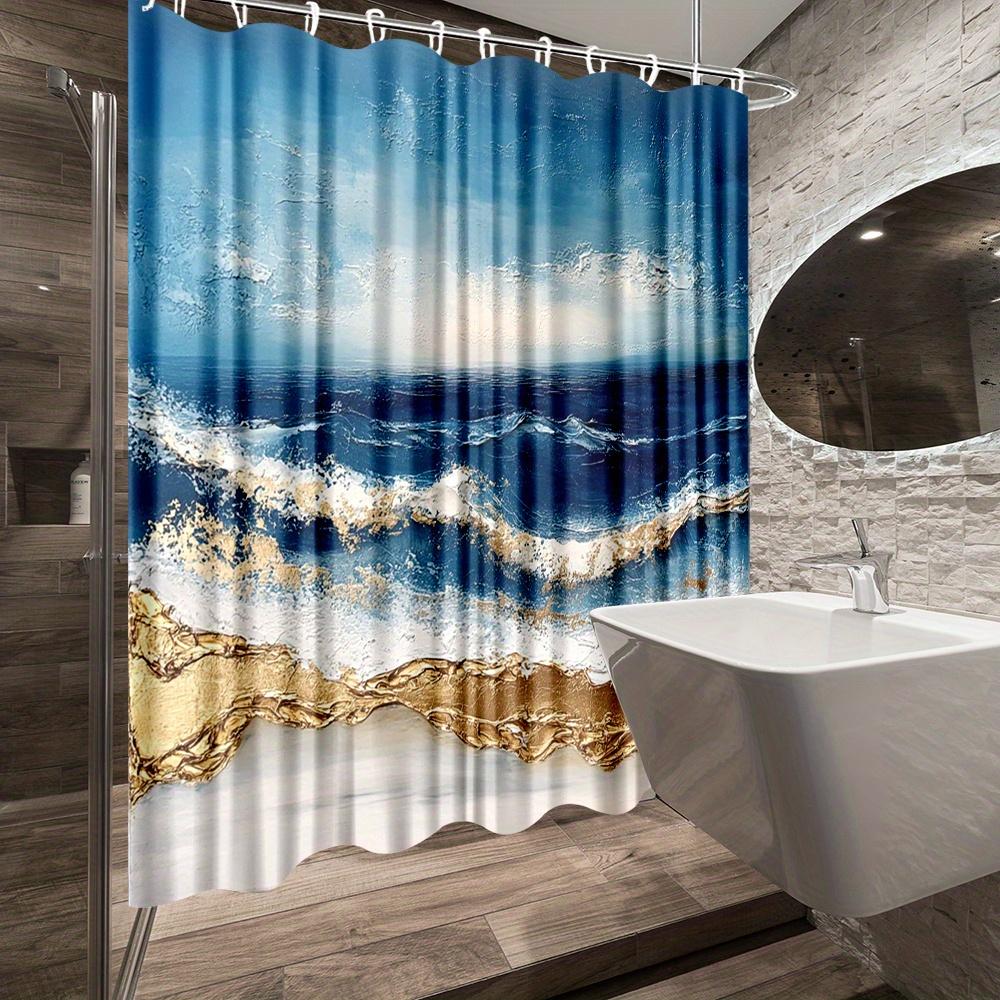 1Pc Ocean Wave Bath Curtain - Coastal Beach Theme Decor With Stunning Scenic Design, Durable Polyester Fabric, 70. 8X70. 8 Inche