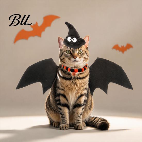 Adjustable Bat Wings for Cats Halloween Cat Costume, Pet Wings, Funny Witch Hat, Felt Wizard Cloaks with Magic Hats Festive Apparel Small Dogs,