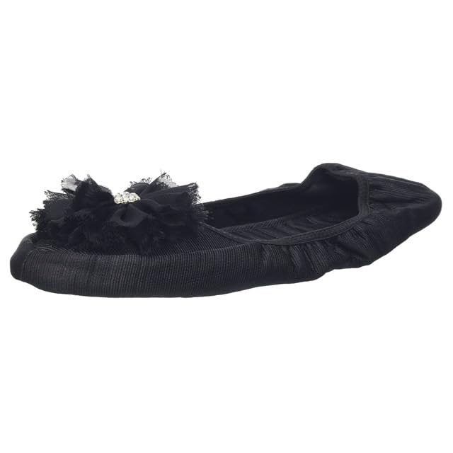 Angel Smile Royal School Jewel Portable Slippers Shoe Bag Set Jewel Chiffon RSSL2023002 Large & (Black Flower)
