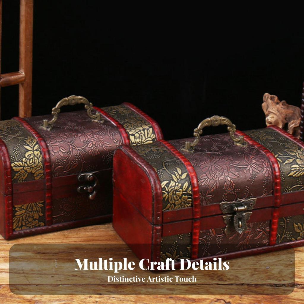 Vintage Wooden Storage Box Metal Latch Decorative Chest Top Handle