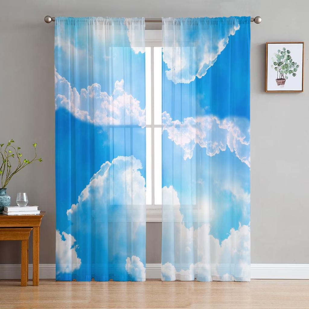 Cartoon Clouds Stars Curtain Living Room Bedroom Voile Drape Kitchen Window Tulle Curtains Home Essentials Light Filtering Made Of Polyester Treatment