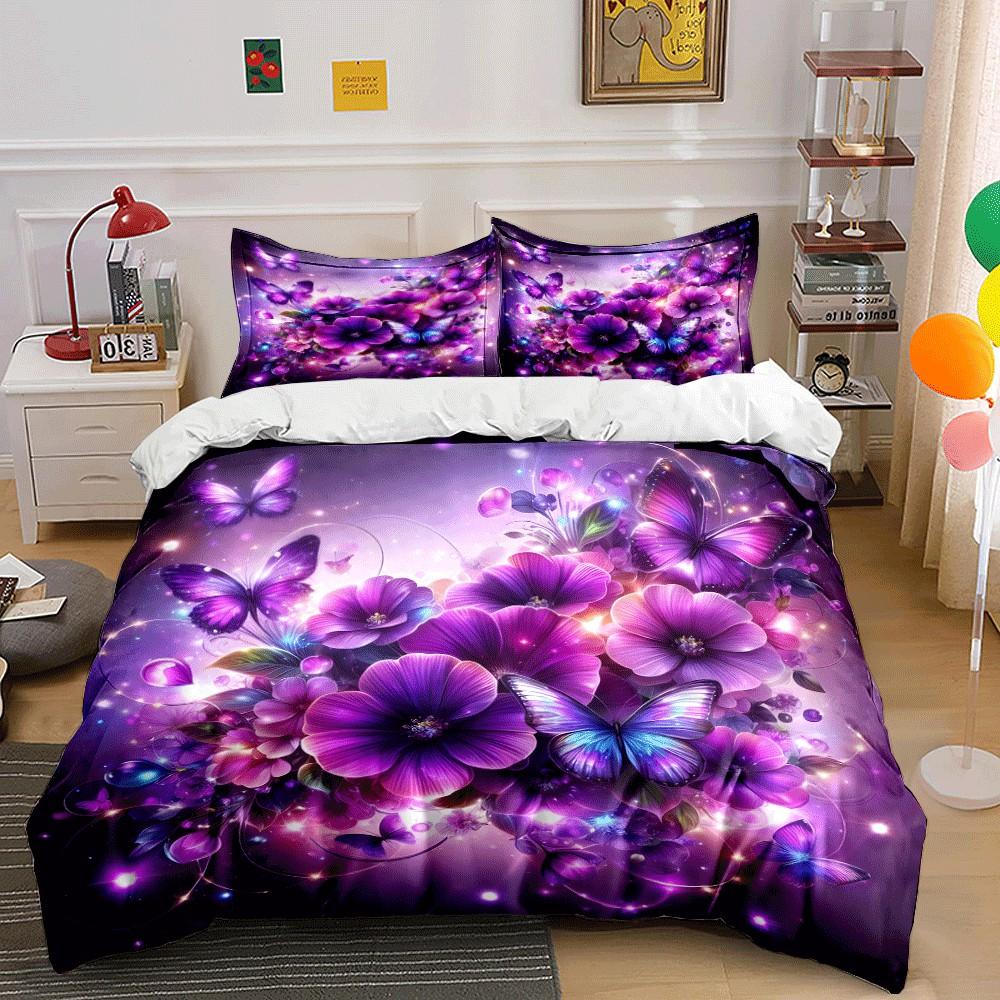 Elegant Floral And Butterfly Trio Exquisite Three-Piece Bedding Set Gift For Kids And Adults