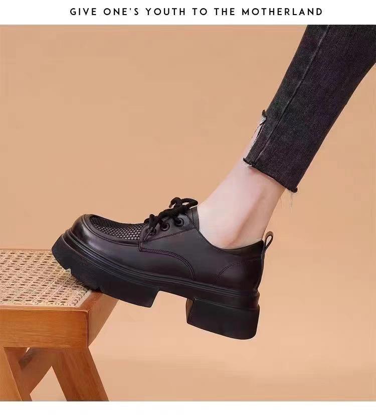 2025 Women Summer Mesh Platform Shoes Women Loafers Lace-up Casual British Shoes Retro Designer All-match Thick-soled Oxfords