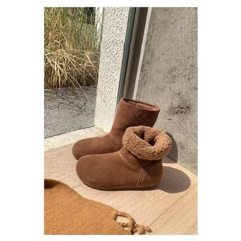 Women's Large Size Soft Sole Heightening Winter Warm Fur One Anti-slip Snow Boots Plush Lined Ankle Boots Outdoor Sports Cotton Boots