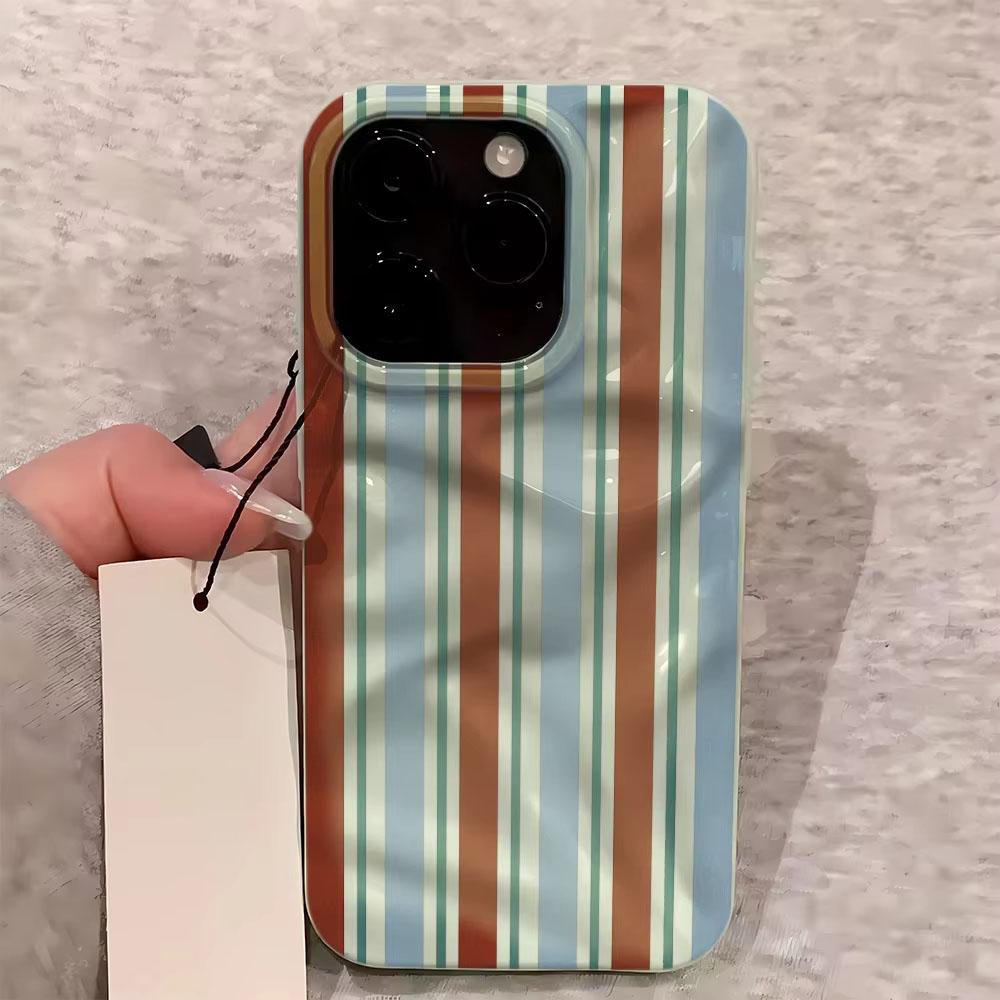 Luxurious Green Purple Stripes Phone Case For iPhone 17 14 15 Pro Max 13 12 11 16 15 Plus Air Concave Convex Silicone Soft Cover