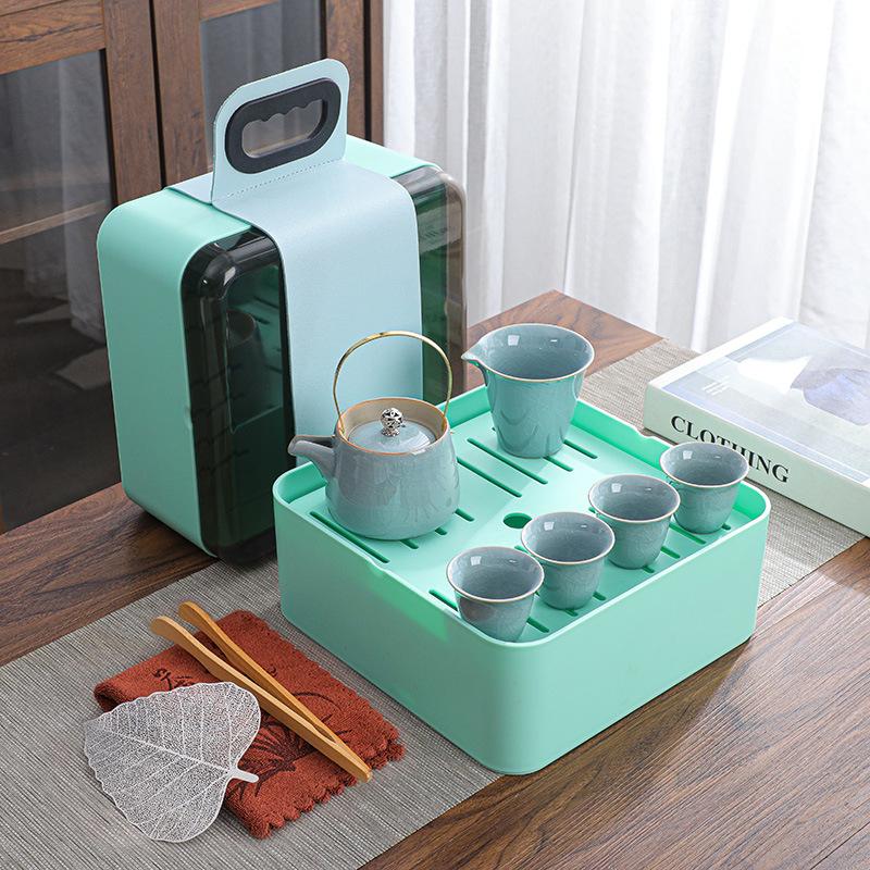 Travel Tea Set, Ge Kiln Ceramic Cooling Pot, Four Cups Portable Storage Box, Cheap Business Gifts