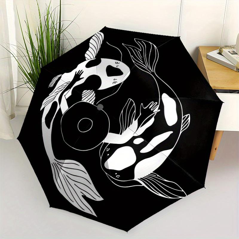 1pc Koi Fish Yin Yang Automatic Open/Close Umbrella, Umbrella with cartoon Design, Portable Compact Umbrella for Men & Women, Good Holiday G