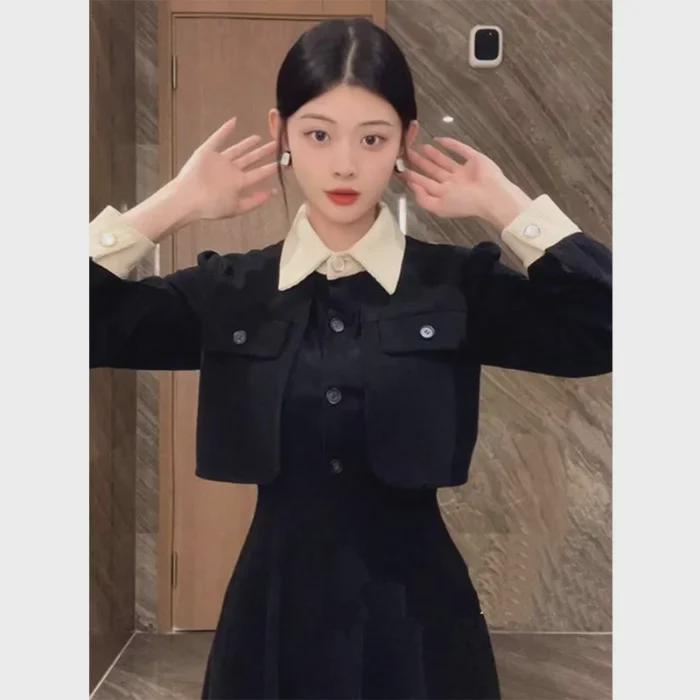 

Осеннее черное платье в стиле Одри Хепберн с узкой талией Extra Large