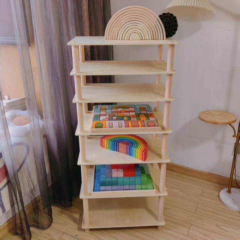 Children's Natural Wood Multi-Layer Storage Rack for Toys and Kindergarten Rooms