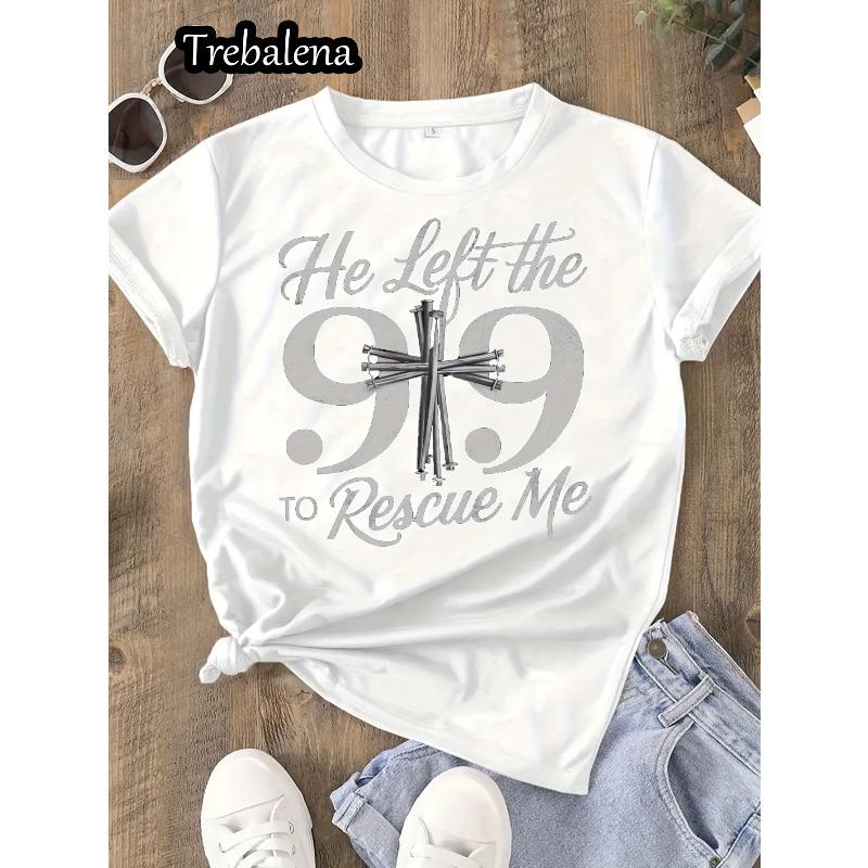 Women s Rescue 99 Scripture Cross Graphic White Casual Short Sleeve Crew Neck Tee S белый