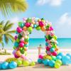 Tropical Luau Balloon Garland: Pink, Green & Palm Leaves - Hawaiian Birthday & Wedding Decor