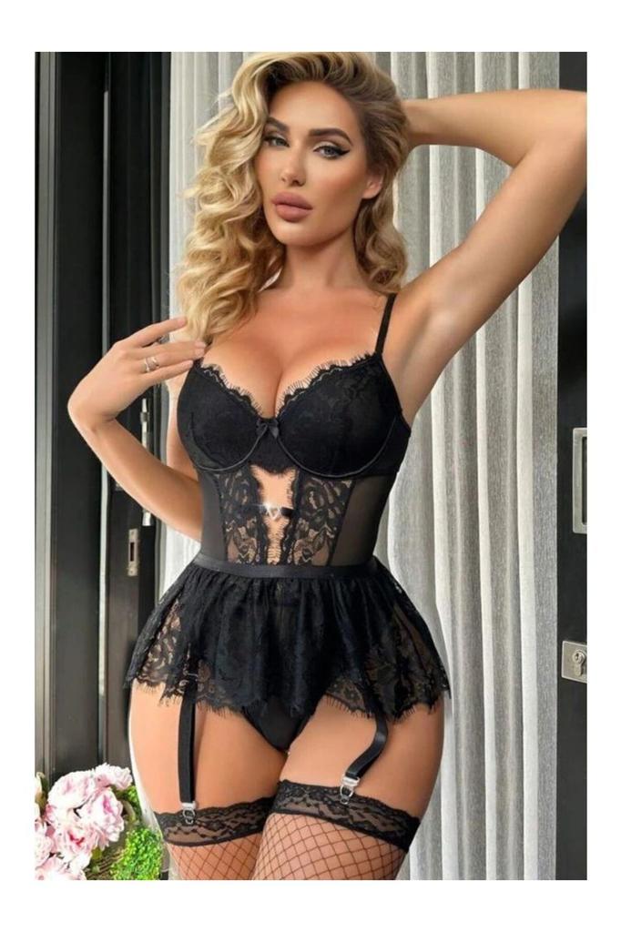 Sexy Bustier Nightgown Garter Set Sexy Nightgown Set (GIFTED NET SOCKS)