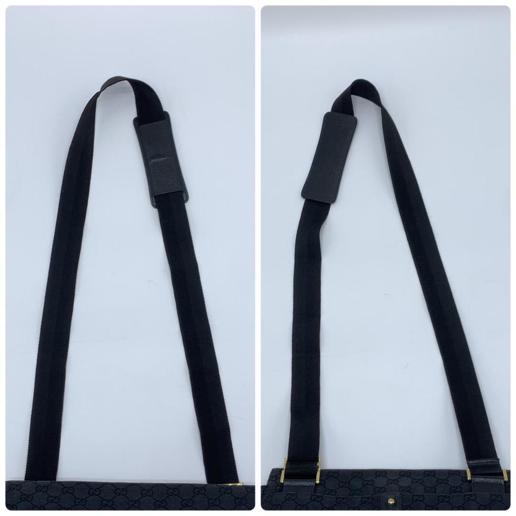 GUCCI GG Canvas Men's Shoulder Bag Messenger Crossbody Leather Black Logo Embossed A4 Capacity 115506